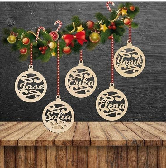 Christmas Decorations Baubles Laser Cut Customized Names 8x8 CM (15) - Name Plate House