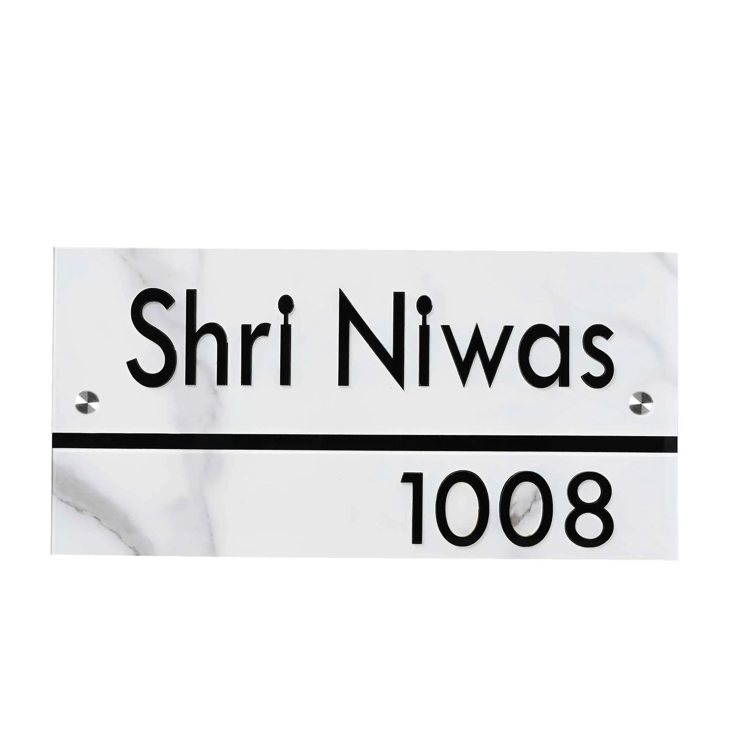 Personalized White Marble Acrylic Name Plate | House Name Plate | Glossy