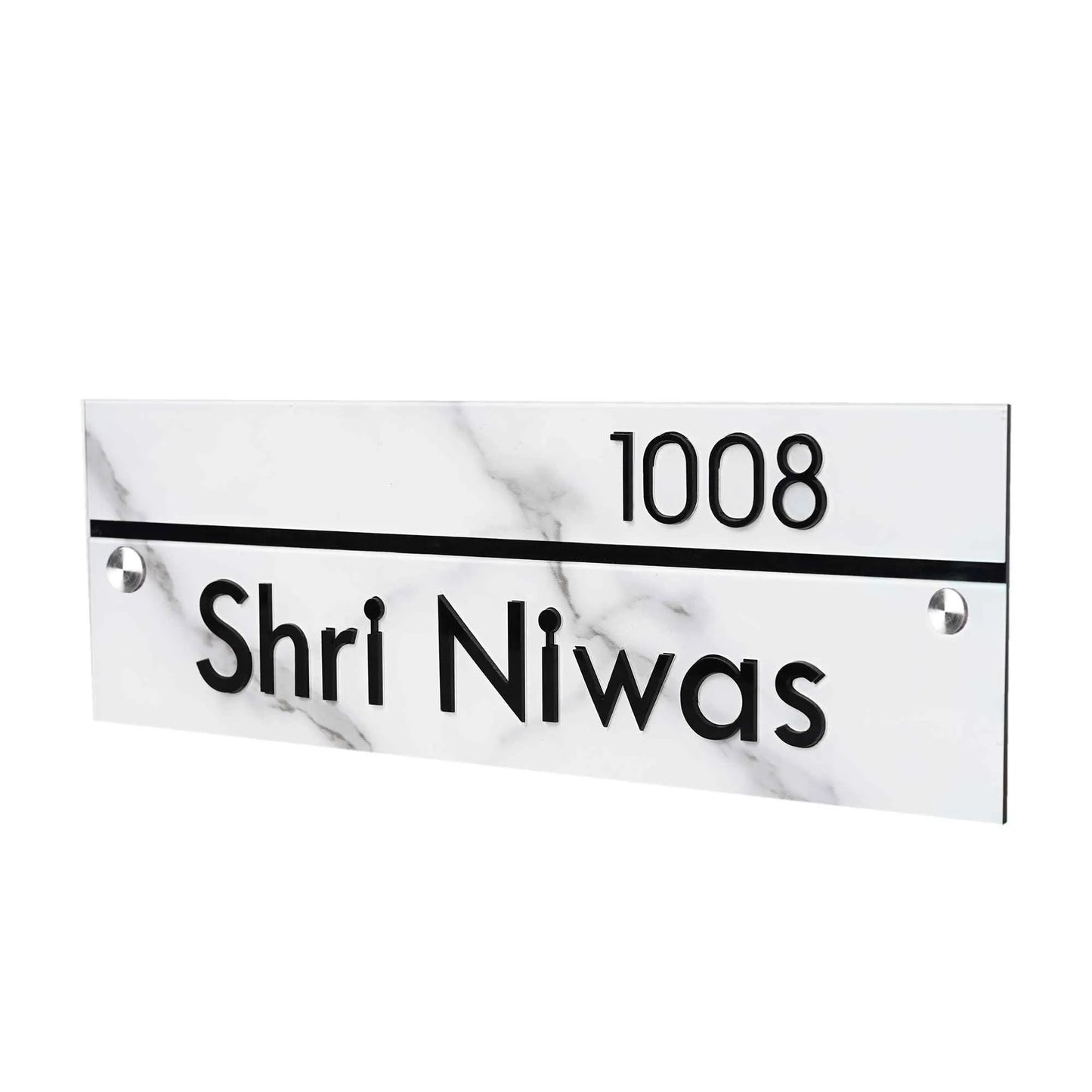 Personalized White Marble Acrylic Name Plate | House Name Plate | Glossy